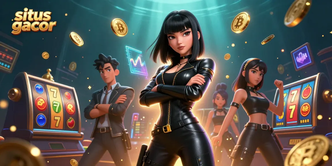 Experience thrilling excitement with situs gacor through stunning 3D illustration of a powerful Asian woman amidst slot gaming elements.