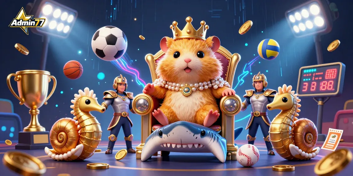 Experience Admin77 with thrilling gaming moments alongside the hamster king and lively sports elements.
