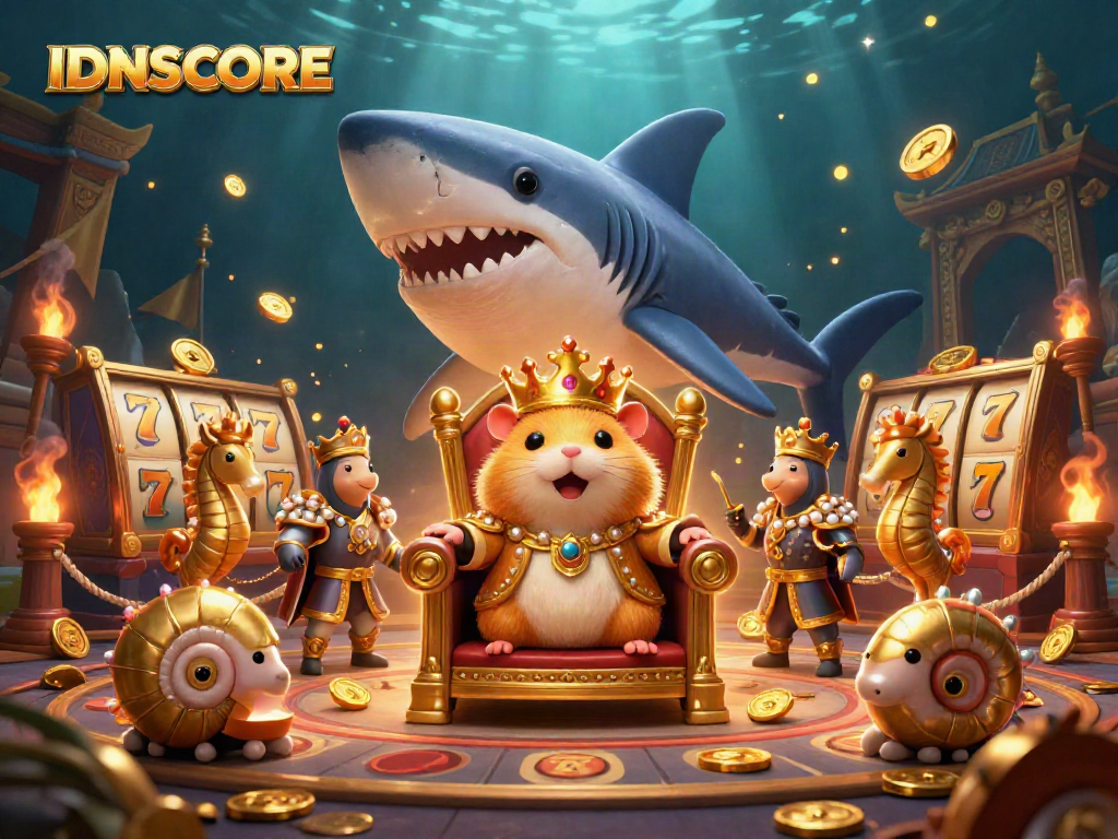Engage with the excitement of IDNSCORE through this colorful, lively 3D casino illustration featuring iconic gaming elements.