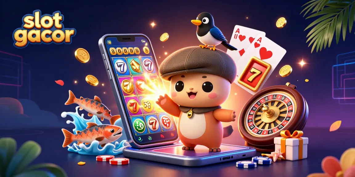 Gambarkan slot gacor dengan karakter lucu dan elemen kasino yang menyenangkan