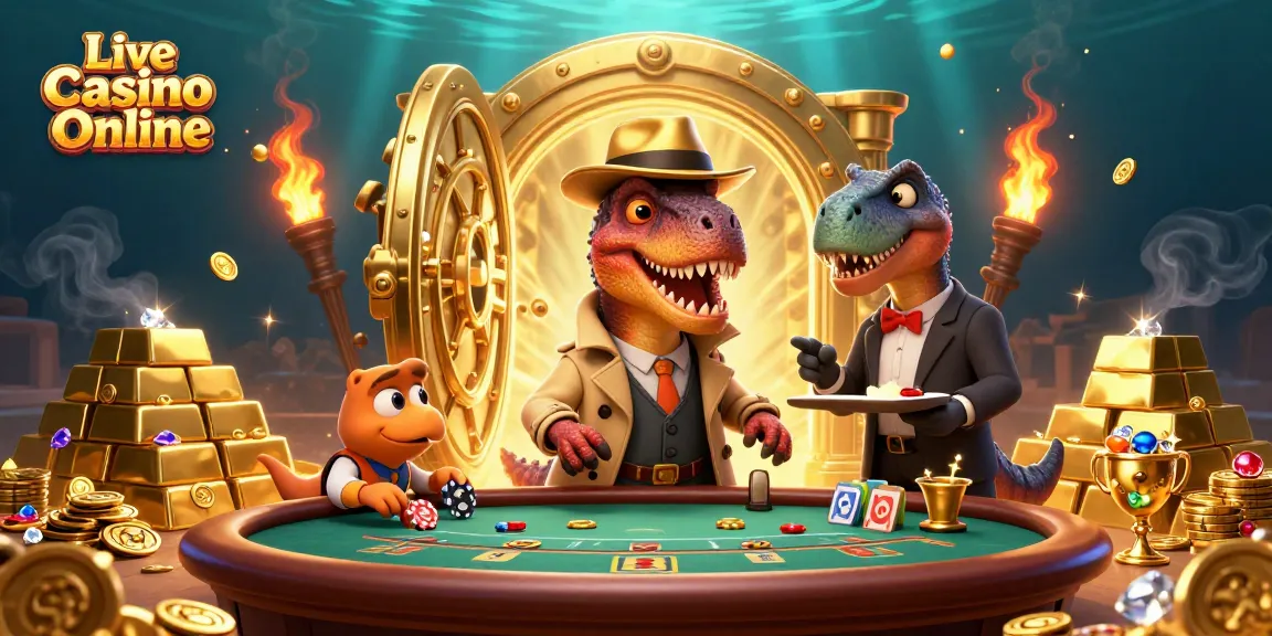 Experience thrills with Live Casino Online as a velociraptor card counter plays discreetly at a blackjack table.