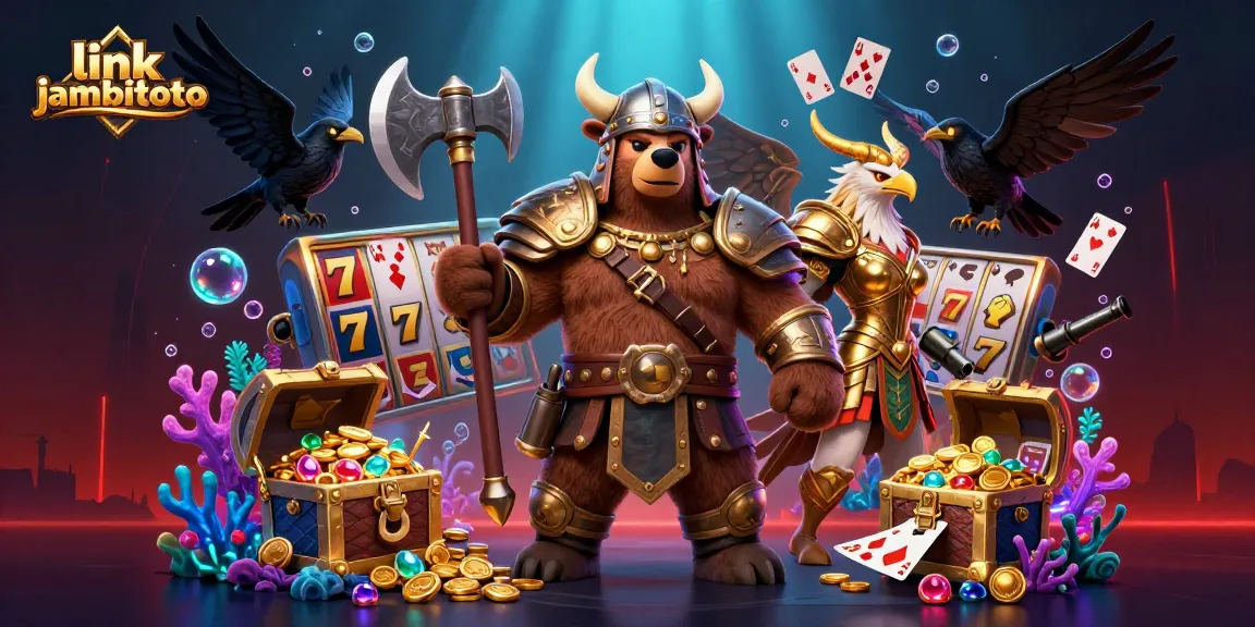 Engage with link jambitoto at a vibrant casino scene featuring dynamic characters and thrilling slot elements.