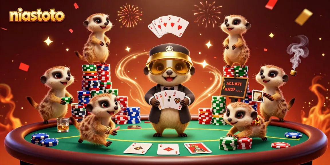 Menggambar suasana kasino dengan niastoto, koloni meerkat yang menjalankan operasi kasino penuh keseruan.