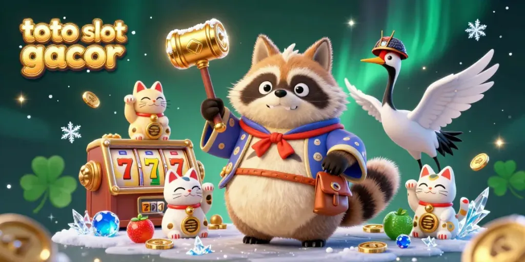 Menjalin peruntungan di toto slot gacor dengan karakter tanuki bahagia dan simbol keberuntungan.
