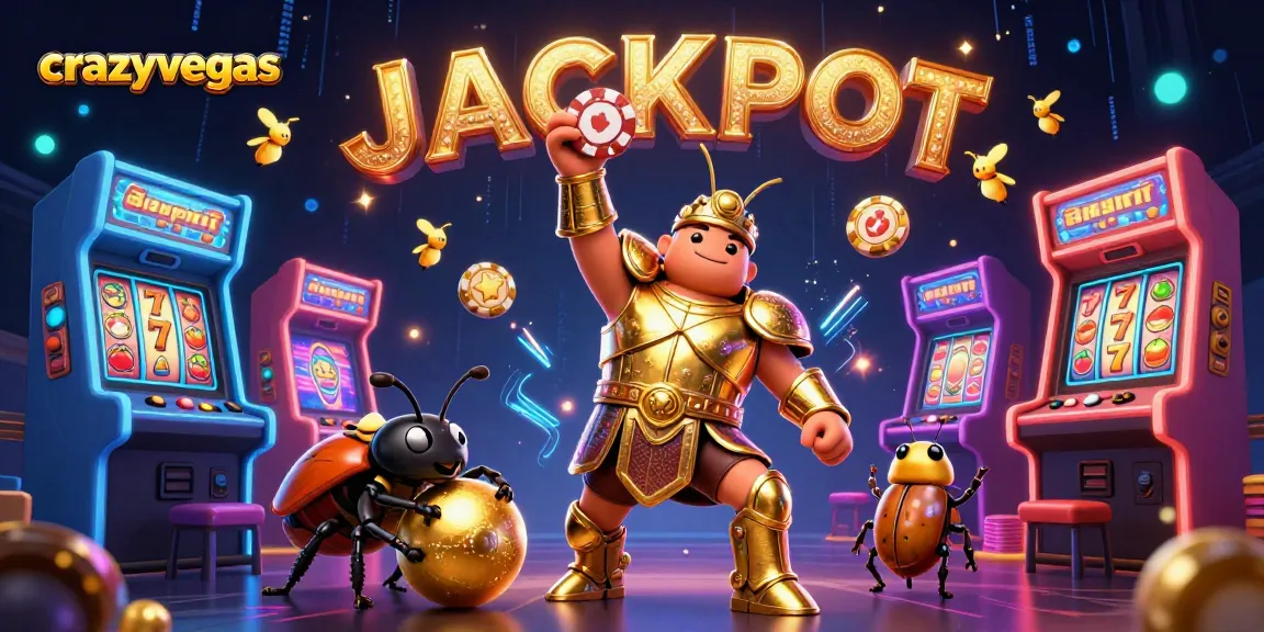 Experience thrilling wins at crazyvegas with a victorious beetle and vibrant casino elements in a dynamic scene.