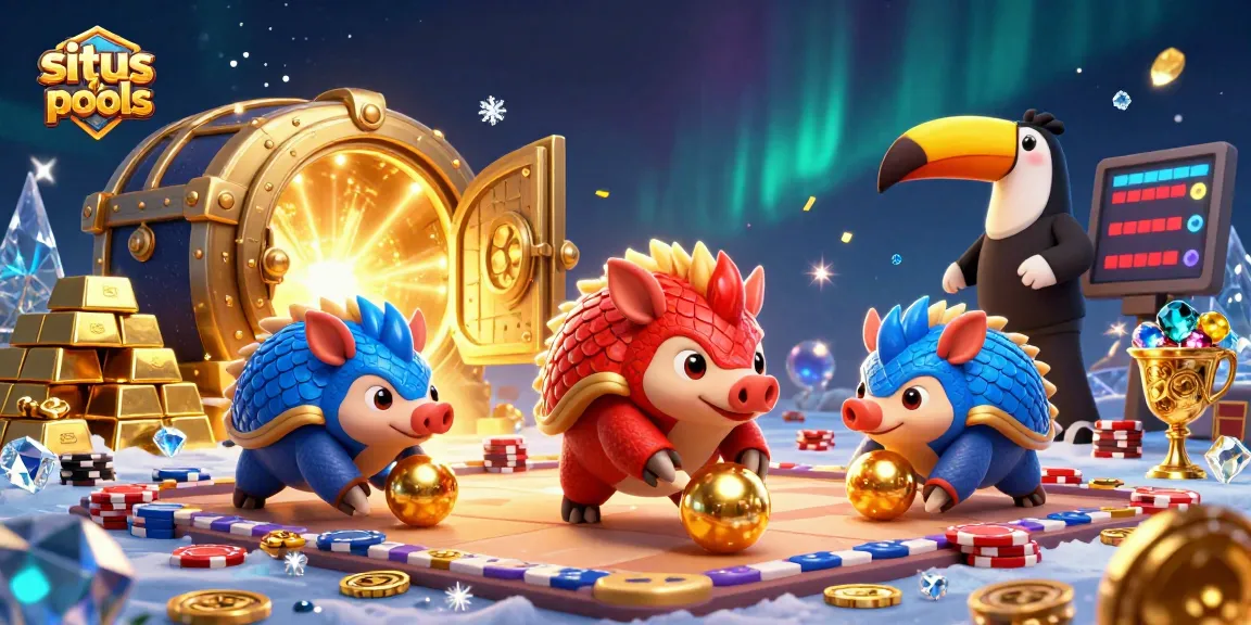 Menggulung bola emas dan poker chip, dua pangolin bersaing di situs hk pools dengan suasana meriah.
