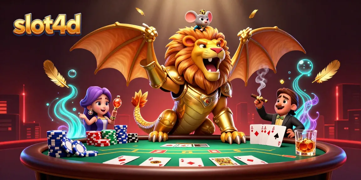 Engage with slot4d's thrilling poker scene featuring a roaring chimera and a mouse jockey.
