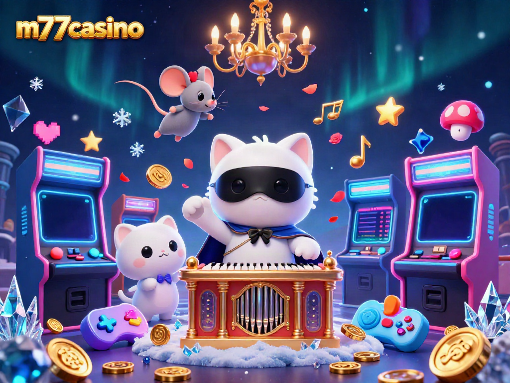 Mainkan permainan seru di m77casino dengan kucing putih berpenampilan dramatis di kasino mewah