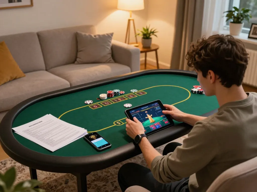 Engaging gameplay moment showcasing joylink free kredit on a tablet during a home poker session.
