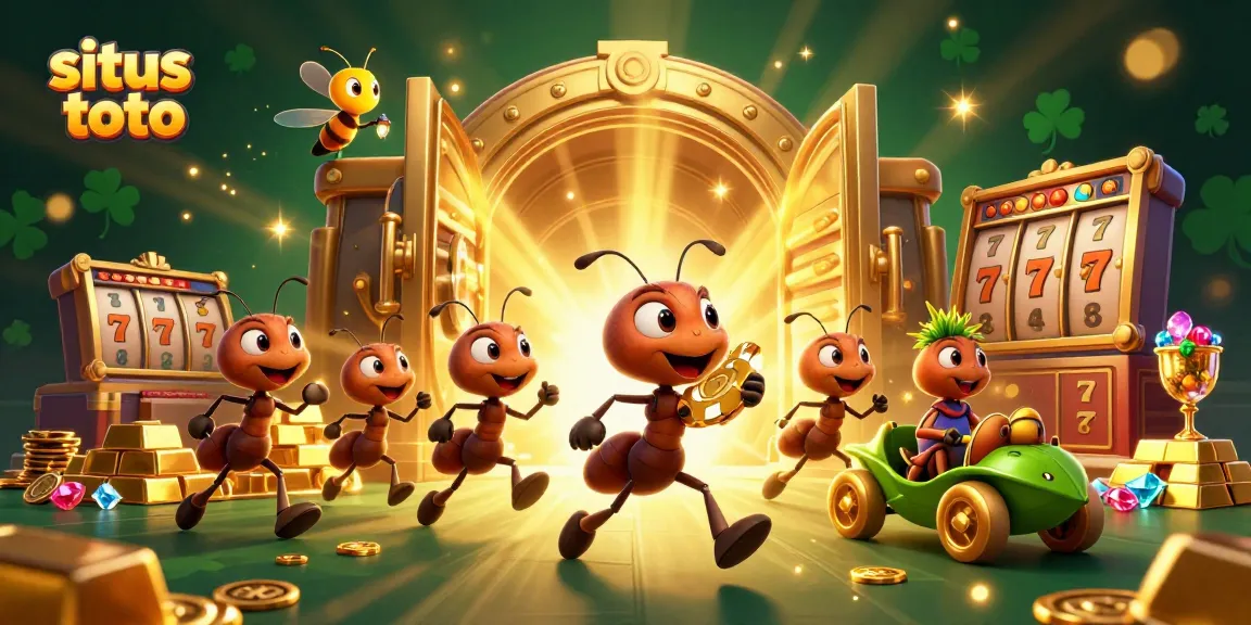 Join the heist and win at situs toto with charming cartoon ants stealing golden poker chips!