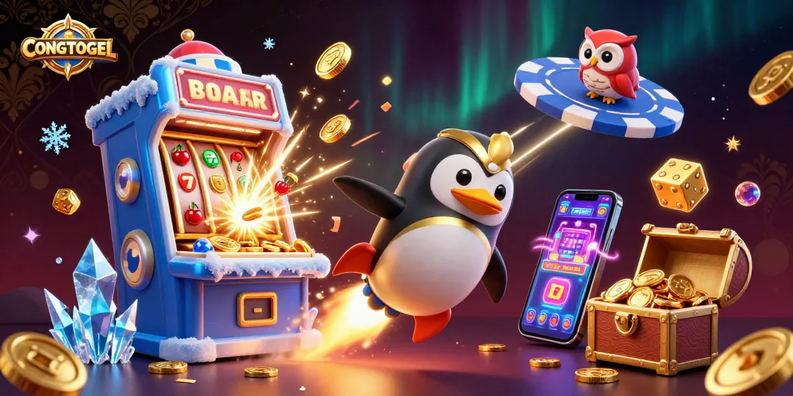 Experience exciting gameplay with CONGTOGEL as the golden penguin blasts through vibrant casino elements.