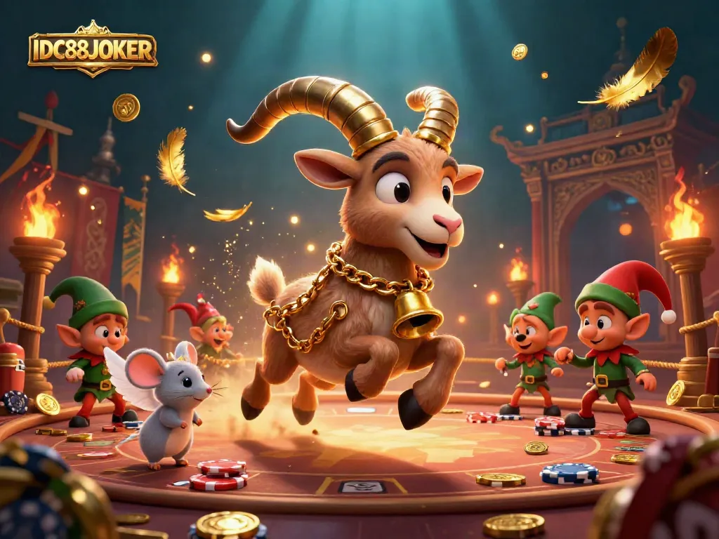 Experience IDC88JOKER's festive casino scene with Krampus and playful characters indulging in unique gameplay.