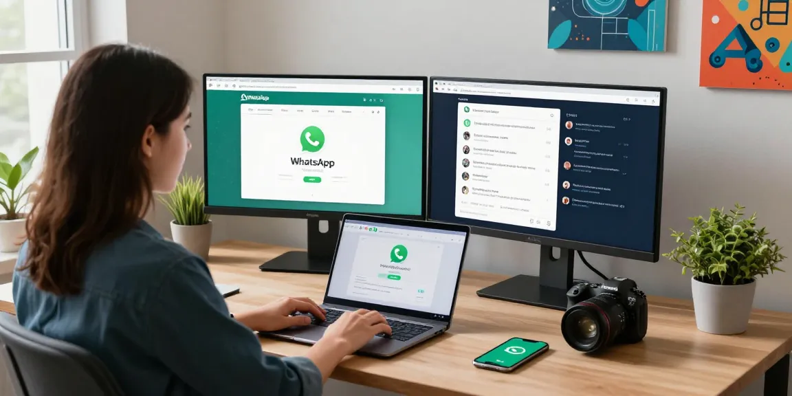 Engaging with WhatsApp網頁版 on a laptop in a modern home office setting, showcasing productivity and communication.
