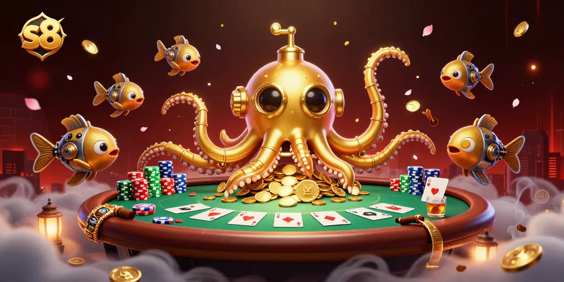 Experience thrilling gameplay at s8 with a golden kraken and vibrant poker elements amid riches.