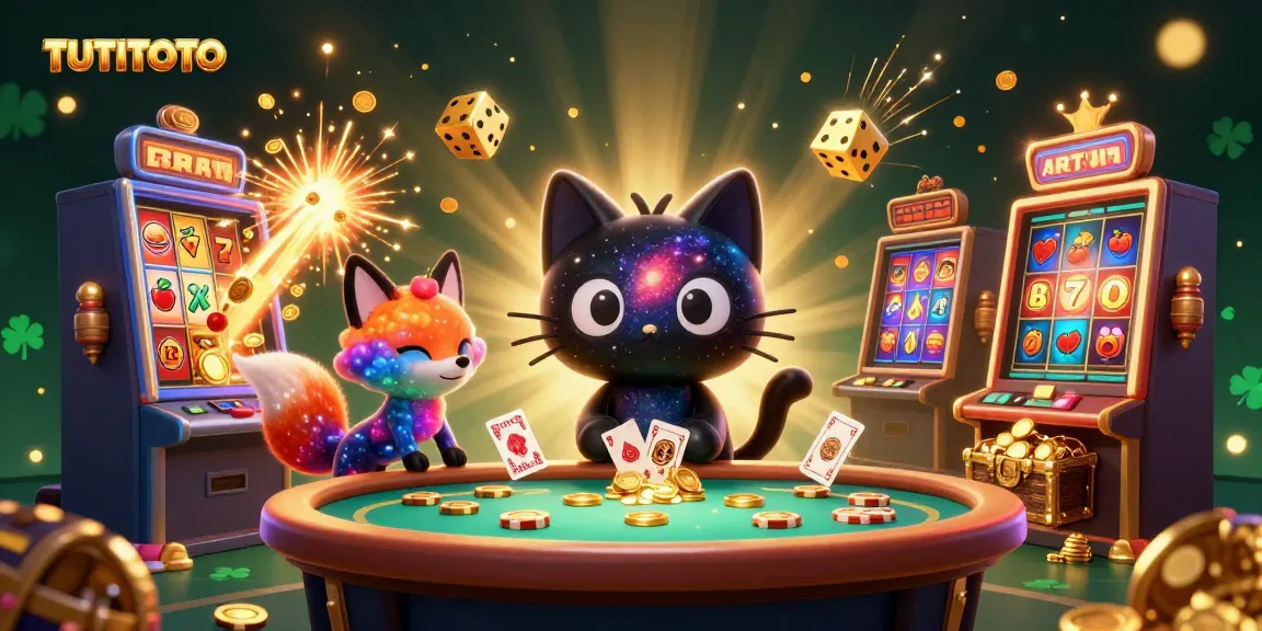 Experience the thrill of TUTITOTO as the cosmic cat pulls in chips at a vibrant casino.