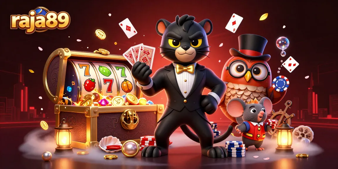 Engage in thrilling slots action with raja89's stylish characters and vibrant casino elements.