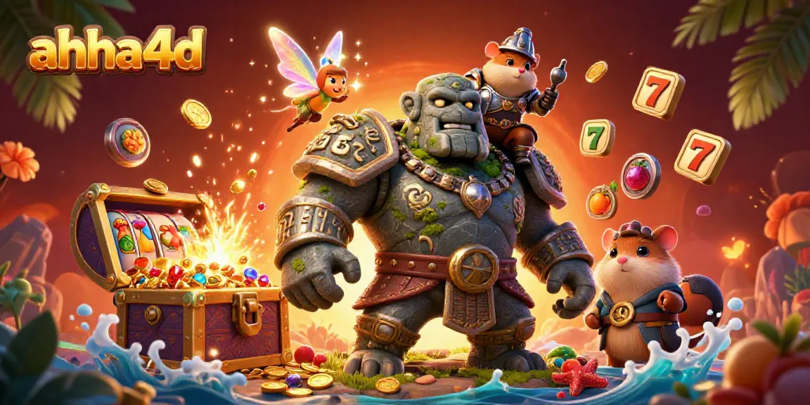 Permainan ahha4d di atas slot dan simbol yang menarik dengan golem dan si hamster.