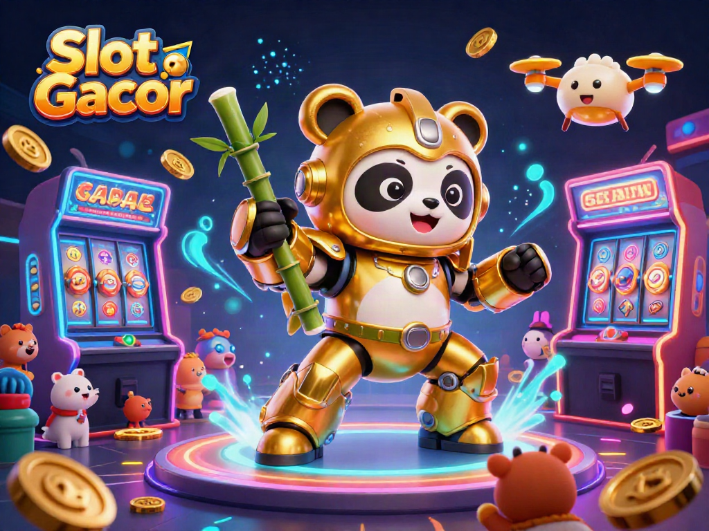 Slot Gacor menghadirkan pengalaman visual slot yang dinamis dan berwarna-warni dalam ilustrasi 3D.