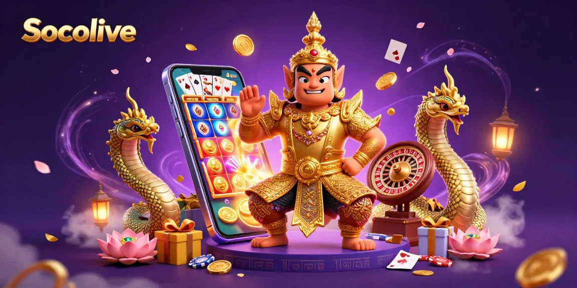Socolive showcases thrilling slot games with golden treasures and lively 3D characters in action.