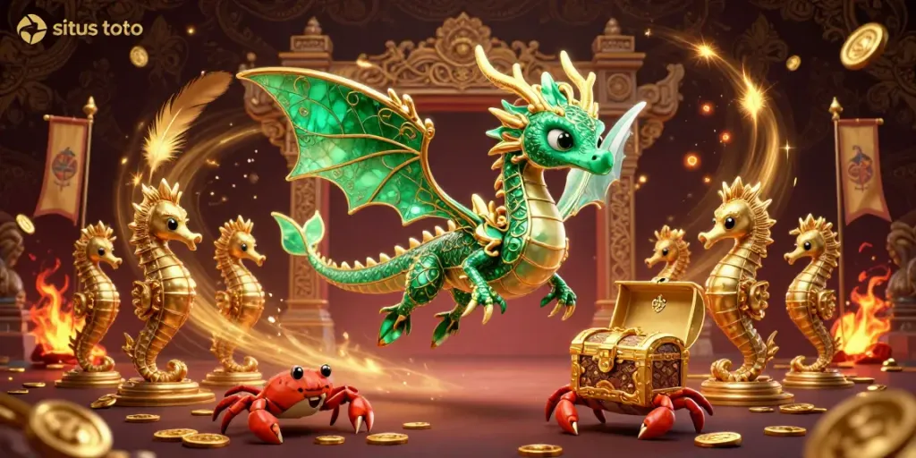 Experience the excitement of situs toto with a vibrant 3D cartoon sea dragon and rich casino elements.