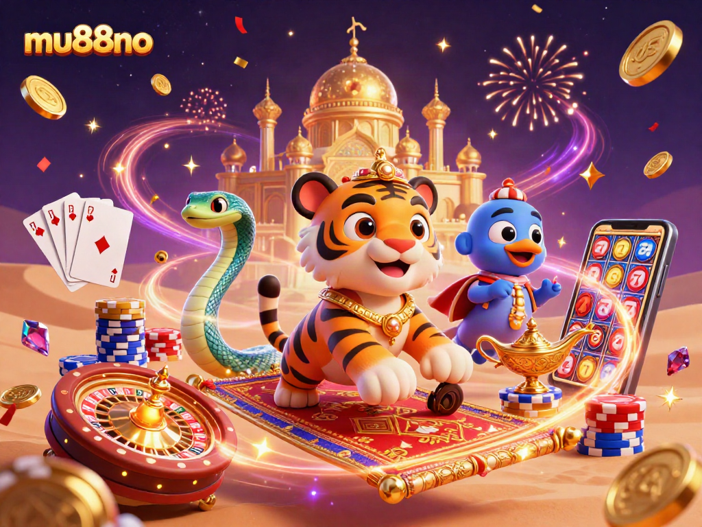 Experience interactive winnings with mu88no, featuring a vibrant desert casino scene filled with magical energy and dynamic game elements.