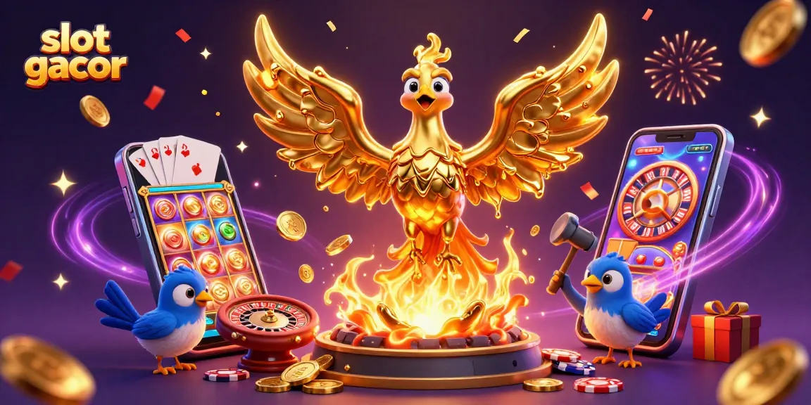Experience thrilling slot gacor action with vibrant phoenix and colorful gaming elements in a dynamic 3D scene.