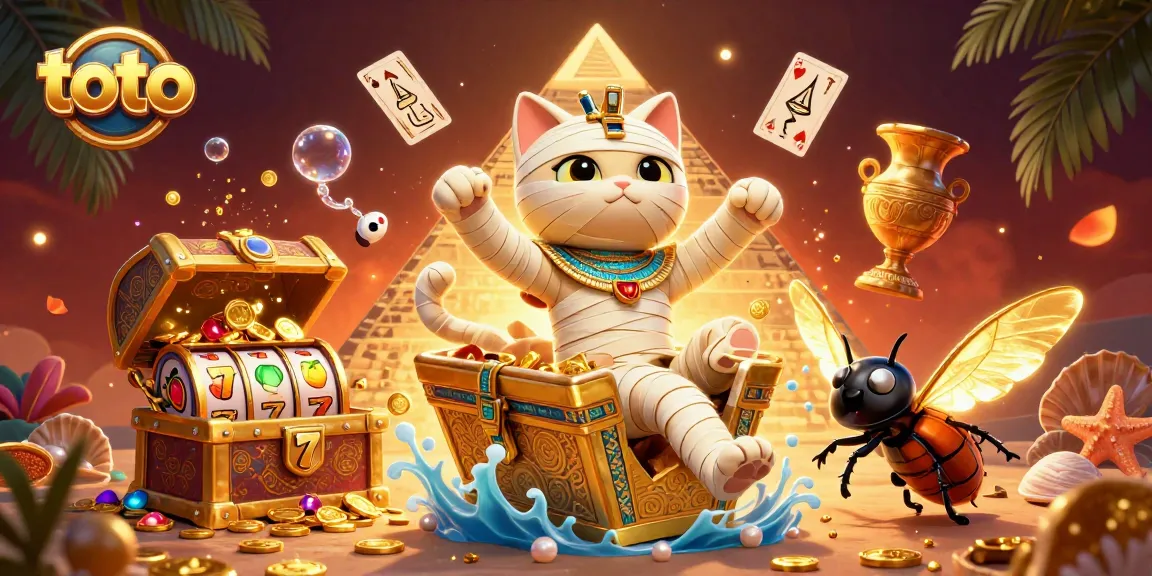 Menang di permainan toto dengan kucing mumia di kasino pyramid, simbol slot dan harta karun
