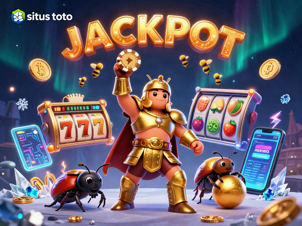 Memenangkan situs toto menyenangkan dalam ilustrasi 3D yang menampilkan karakter unik dan kemeriahan kasino.