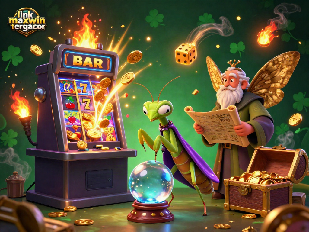Experience thrilling gameplay with link maxwin tergacor at this vibrant casino scene, bursting with winning symbols and fortune-telling magic.