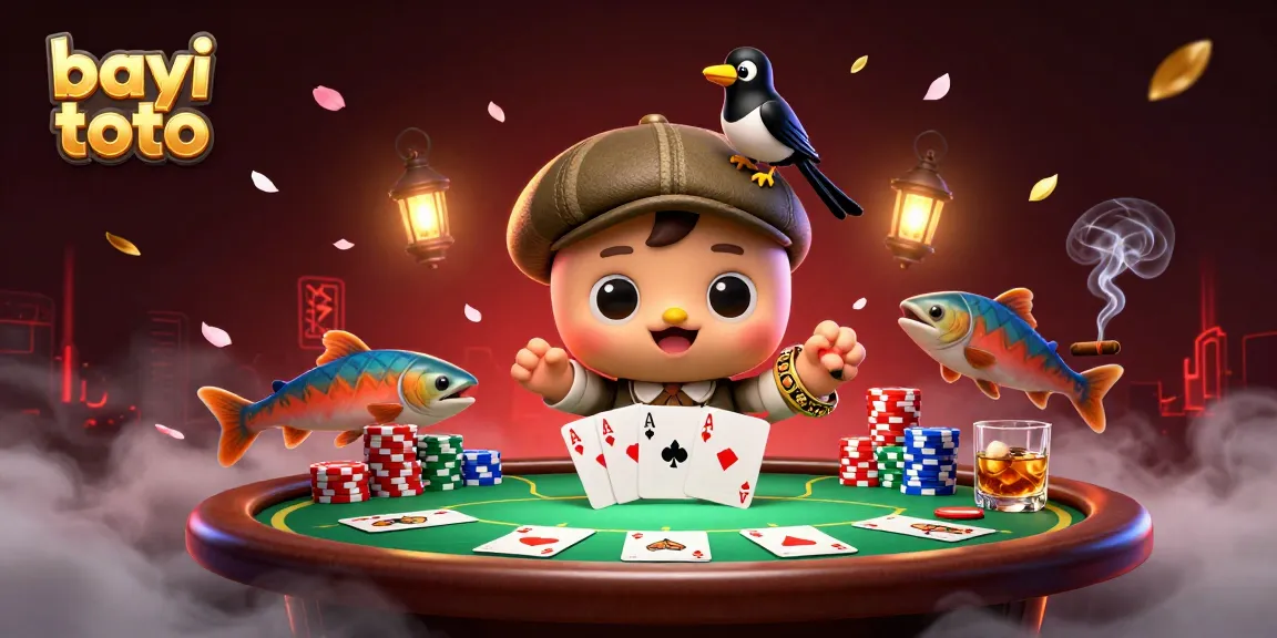 Join the excitement of bayi toto with colorful poker elements in a vibrant casino scene.