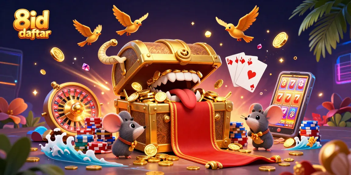 Experience the thrill of gaming with 8id daftar featuring vibrant characters and dynamic casino elements.