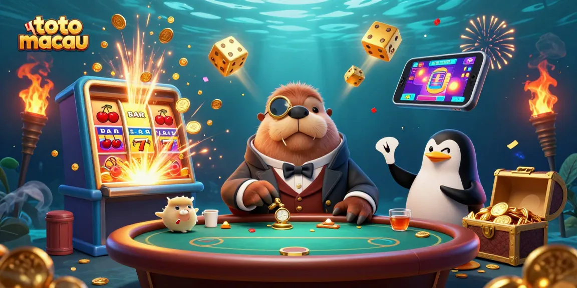 Menangkan toto macau di atas meja poker bawah laut dengan karakter kartun unik.