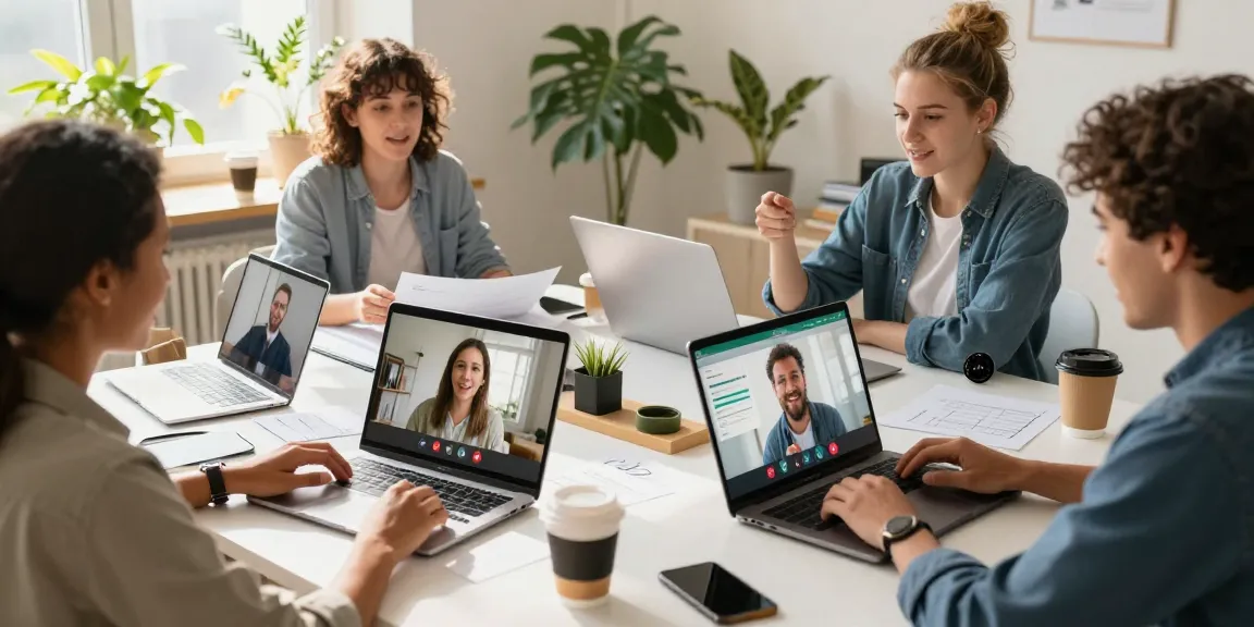 Digital meeting scene with diverse individuals discussing rokok88 link alternatif features in a casual workspace setting.