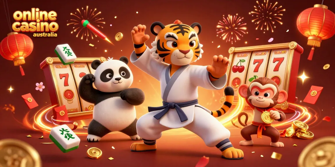 Experience the excitement of online casino Australia with our colorful 3D casino illustration featuring lucky symbols and vibrant characters.