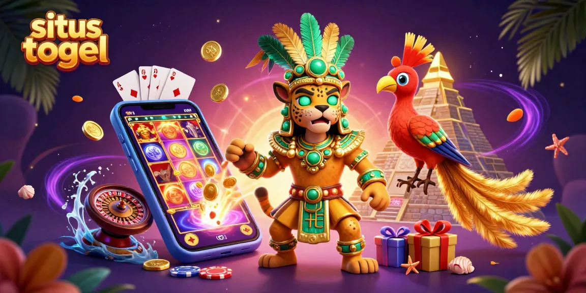 Experience situs togel thrills with a Mayan jaguar priest, slot games, and golden symbols.