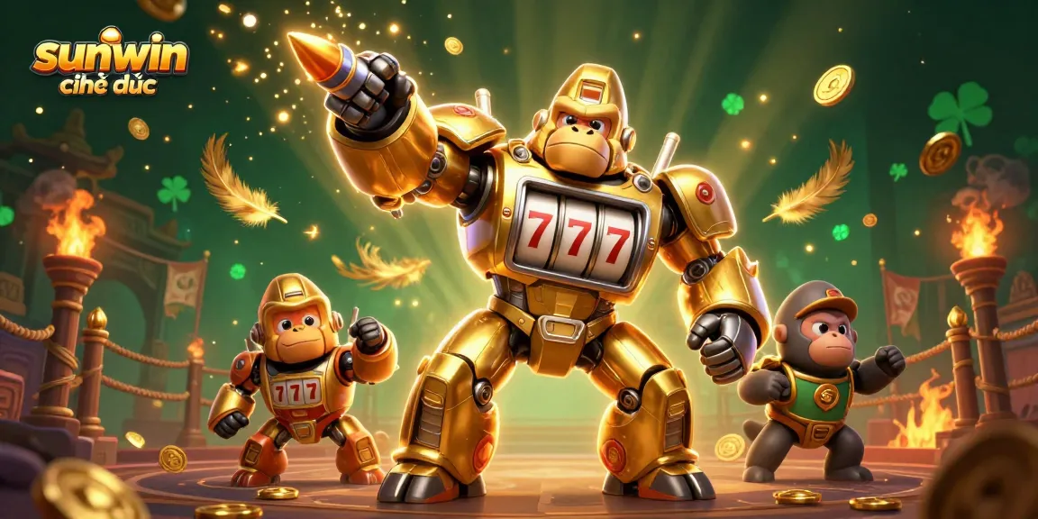 Experience the excitement of sunwin chính thức with a golden gorilla mech amidst casino glory!