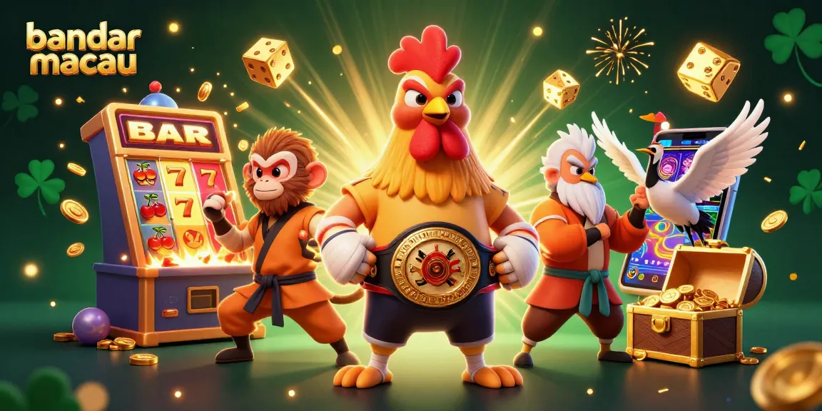 Bandar Macau menyajikan ilustrasi kasino online yang berisikan berbagai simbol keberuntungan dan kemewahan.