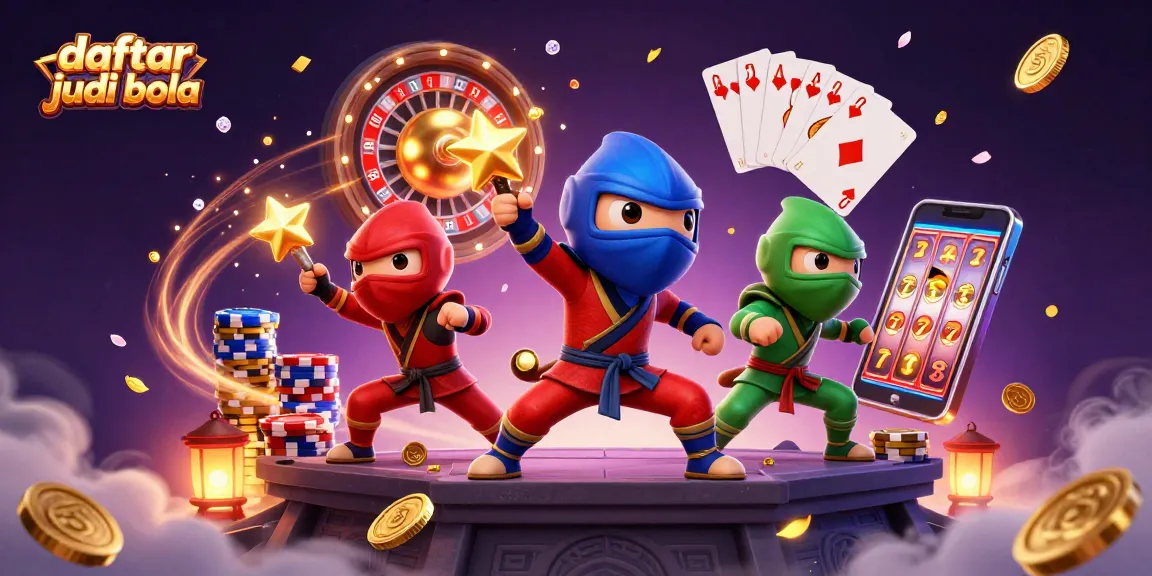 Experience daftar judi bola thrills with a vibrant 3D illustration of ninja chameleons and exciting casino elements.