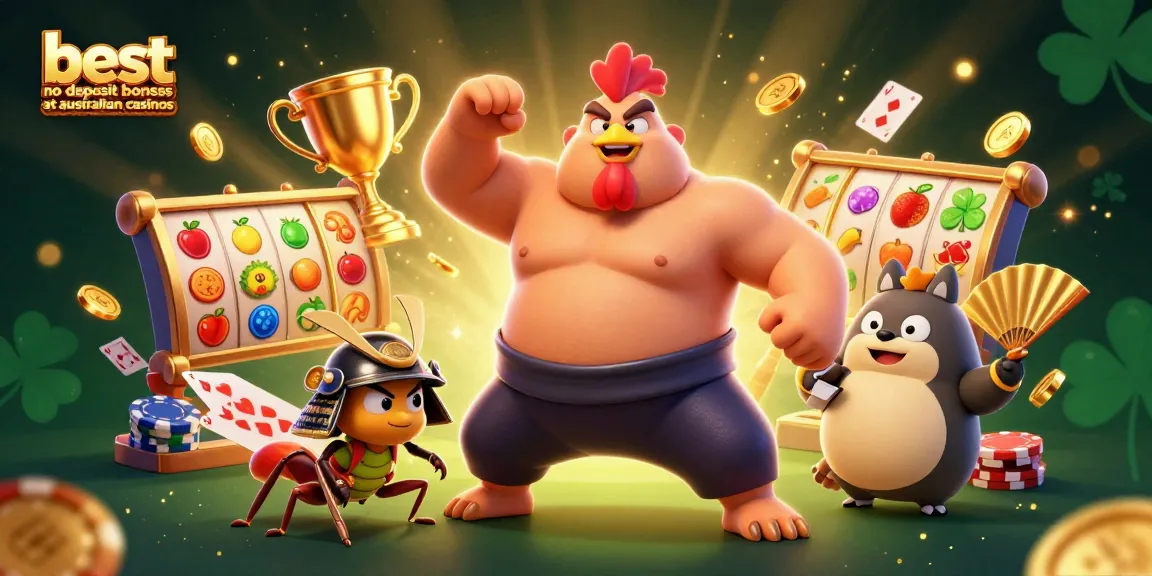 Experience the best no deposit bonuses at australian casinos with this vibrant and dynamic 3D illustration featuring a powerful sumo rooster.