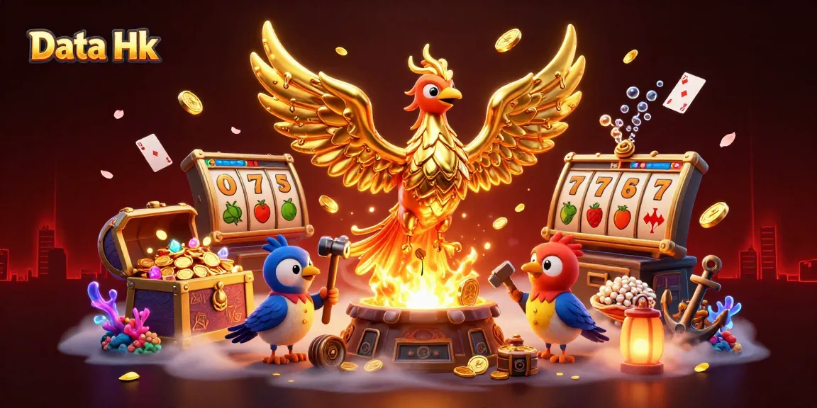 Engage with Data Hk's dynamic casino scene featuring a molten phoenix, slots, and treasures.