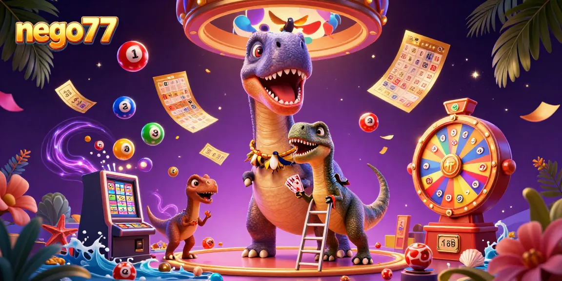 Experience thrilling gameplay with nego77 amidst dynamic casino elements and colorful lottery symbols.
