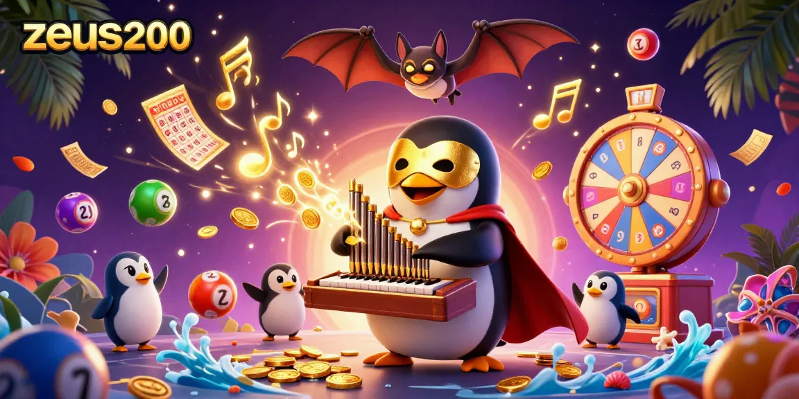 Menggali koin emas dari permainan zeus200 dengan penampilan kartun penguin dan elemen keberuntungan.