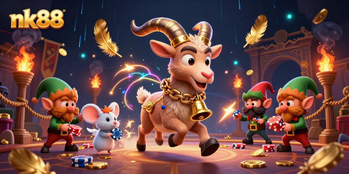 Experience thrilling gameplay at nk88 with a cartoon Krampus running a lively holiday casino scene.