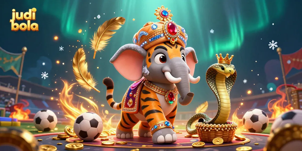 Experience thrilling judi bola action with a dynamic scene featuring a cartoon maharaja, elephant, and cobra.