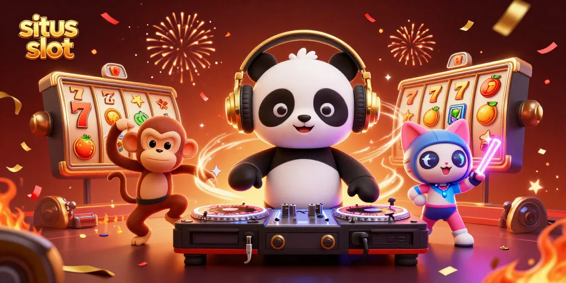 Menangkan di situs slot dengan DJ panda yang memutar jackpot dan simbol buah yang berkilauan.