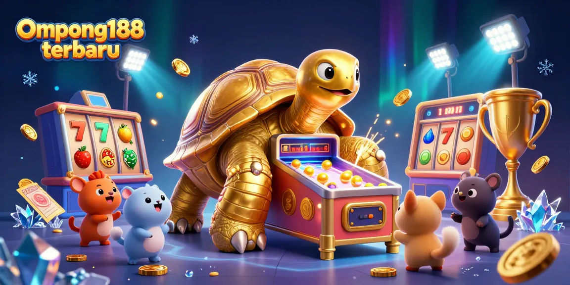 Permainan jackpot menarik di Ompong188 terbaru dengan kura-kura emas sebagai mesin pinball.