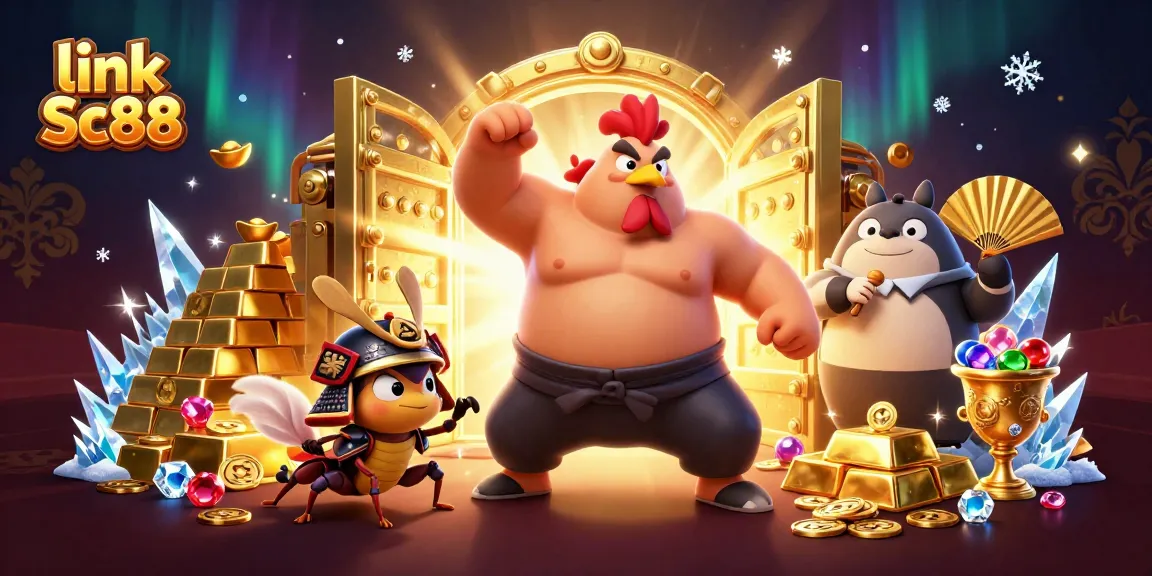 Engage with the excitement of link Sc88 as a powerful sumo rooster dominates the scene filled with treasures.