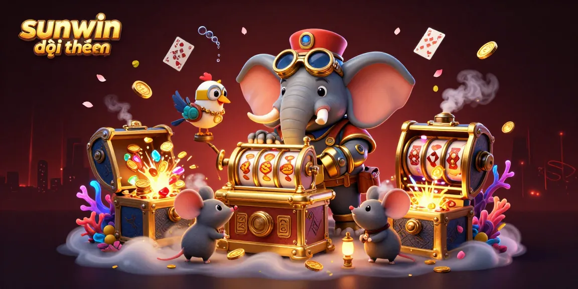 Experience thrilling gameplay in sunwin đổi thưởng with a magical steampunk-themed scene, showcasing vibrant slot machines.