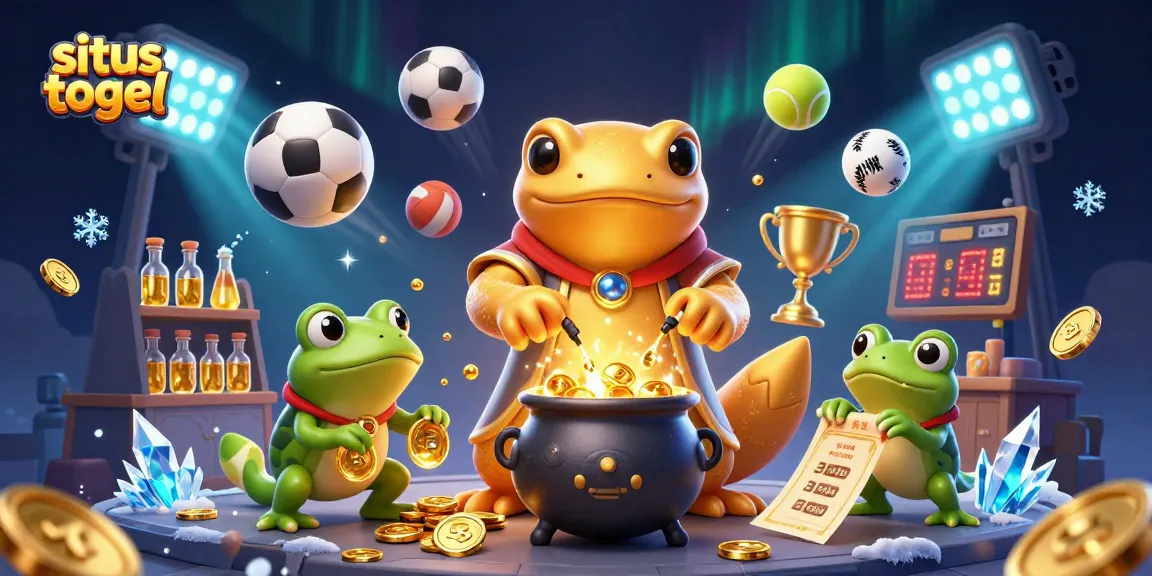 Gambarkan aktivitas pertaruhan di situs togel dengan salamander alkemis menciptakan koin emas bersama murid katak.
